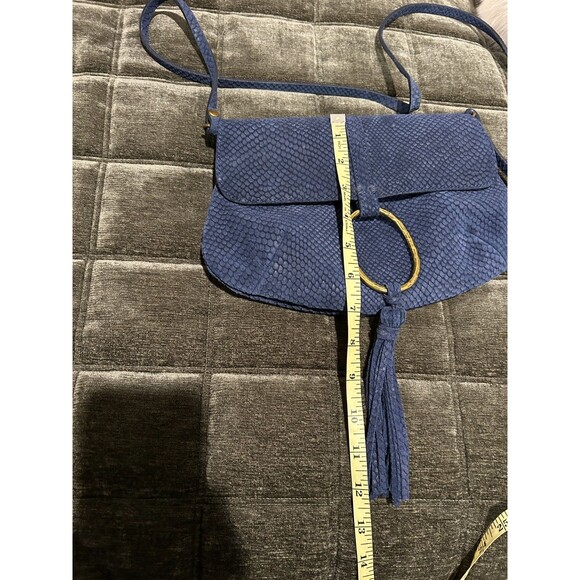 Lucky Brand Crossbody Bag Suede Tassel Blue Color Boho Hippie - Picture 3 of 9